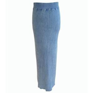 House of Harlow 1960 Ribbed Knit Pencil Maxi Skirt XS Blue Faux Denim Stretchy